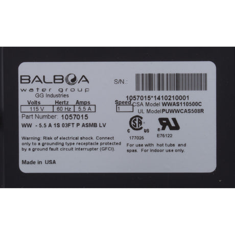 Pump, Bath, Balboa Wow, 5.5A, W/ Air Switch : 1057015 - Balboa Water Group -  - All Pool Parts