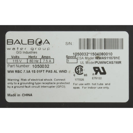 Pump, Bath, Balboa WOW, 115v, 7.5A, OEM, w/ Air Switch : 1050032 - Balboa Water Group - 788379663292 - All Pool Parts