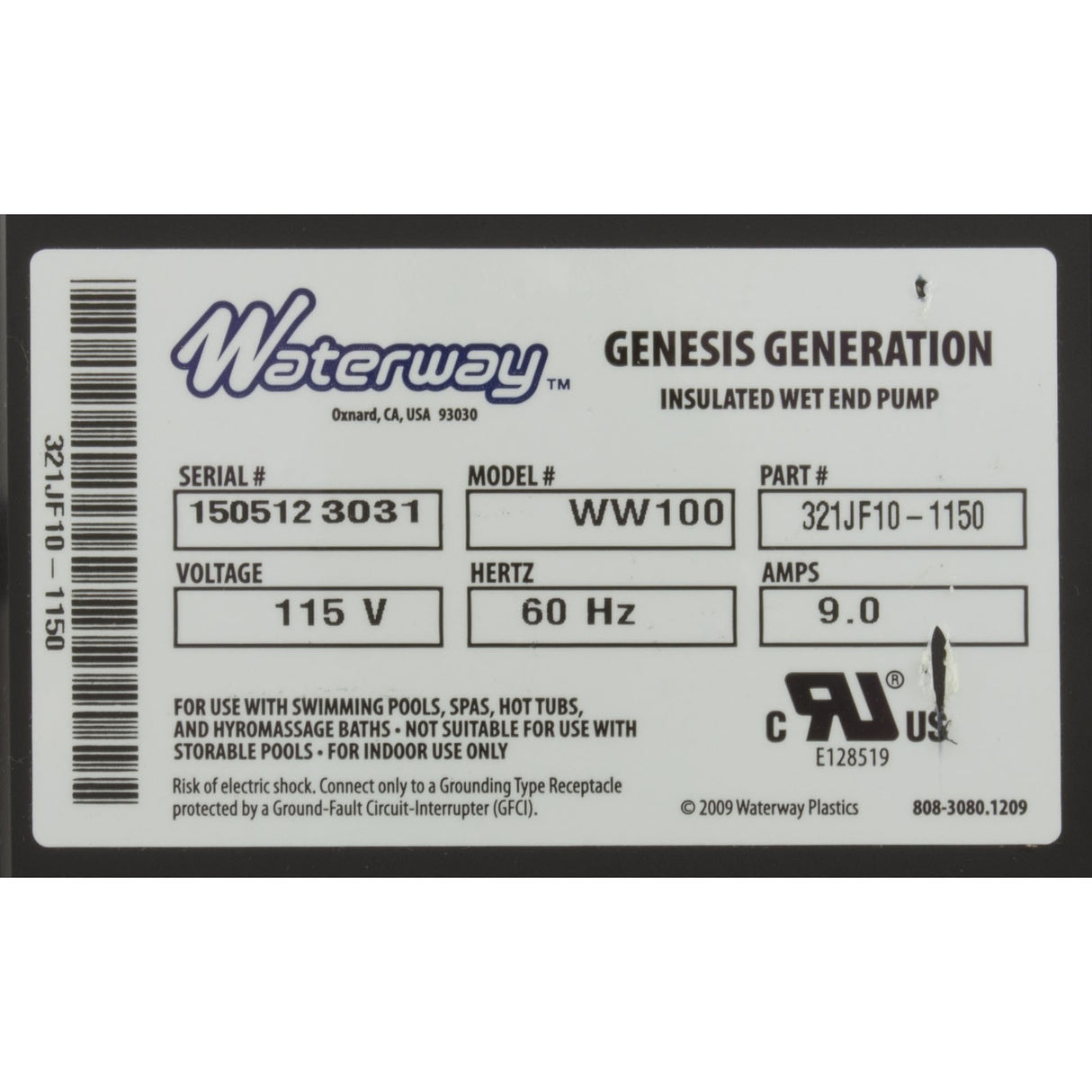 Pump, Bath, Waterway Genesis, 9.0A, 115v, 1 - 1/2", OEM, AS : 321JF10 - 0150 - Waterway Plastics - 806105400475 - All Pool Parts