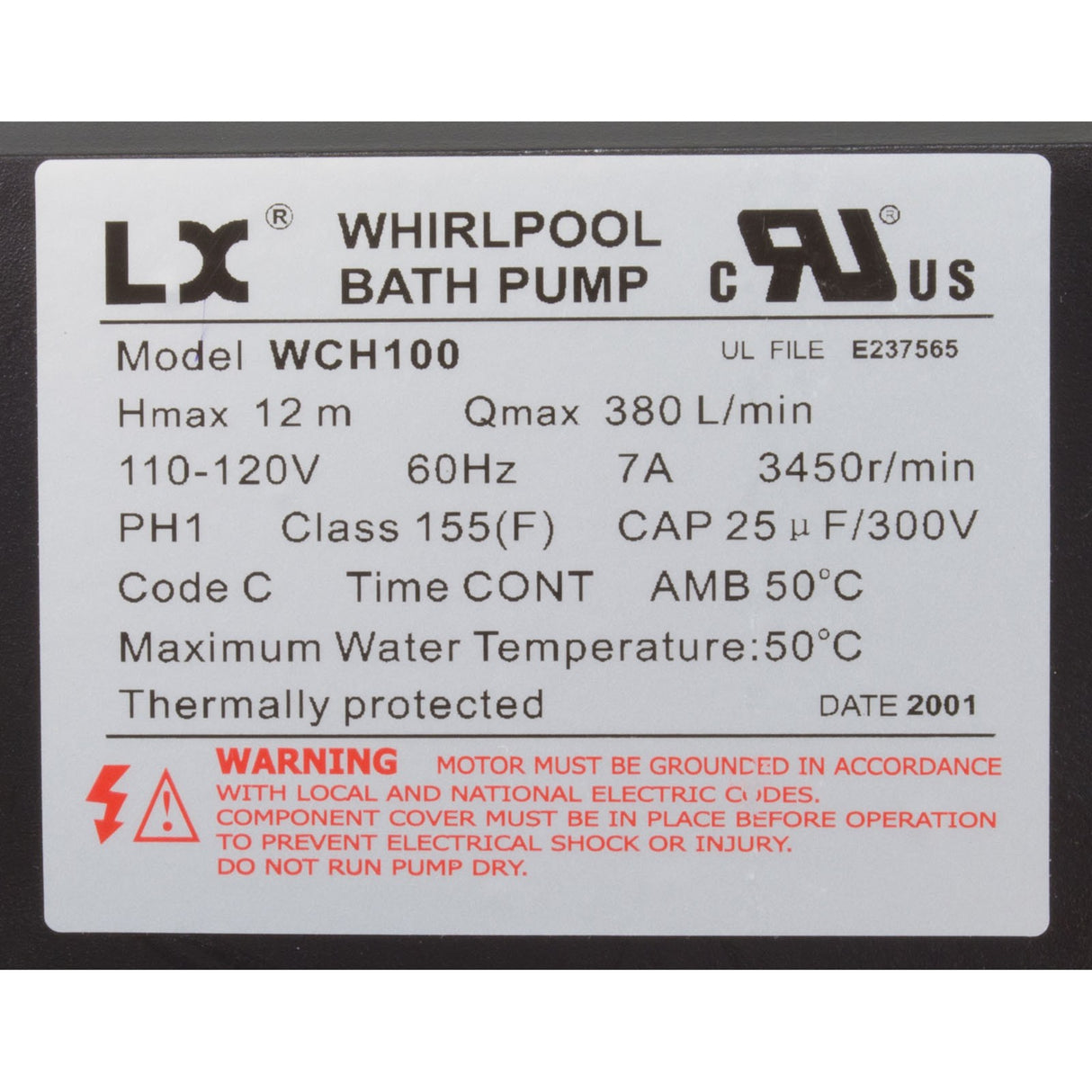 Pump, Bath, LX WCH, 7.0A, 115v, 1.5", w/Air Switch : WCH100 - Lingxiao (LX) Pump -  - All Pool Parts