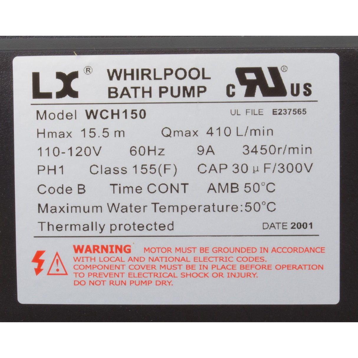 Pump, Bath, LX WCH, 9.0A, 115v, 1.5", w/Air Switch : WCH150 - Lingxiao (LX) Pump -  - All Pool Parts