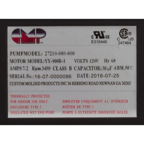 Pump, Bath, CMP Ninja, 115v, 1 - 1/2"mbt, 7.2A, OEM, AS : 27210 - 080 - 000 - Custom Molded Products -  - All Pool Parts