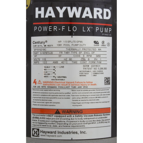 1 - 1/2 Hp Lx Pump W/Twist - Lok Cord : SP1580X15TL - Hayward -  - All Pool Parts