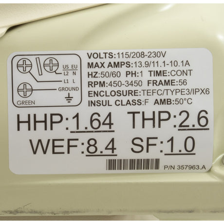 Pump, Pentair WhisperFlo VST, 2.6thp, 115v/208 - 230v, 2" : 011533 - Pentair - 788379888817 - All Pool Parts