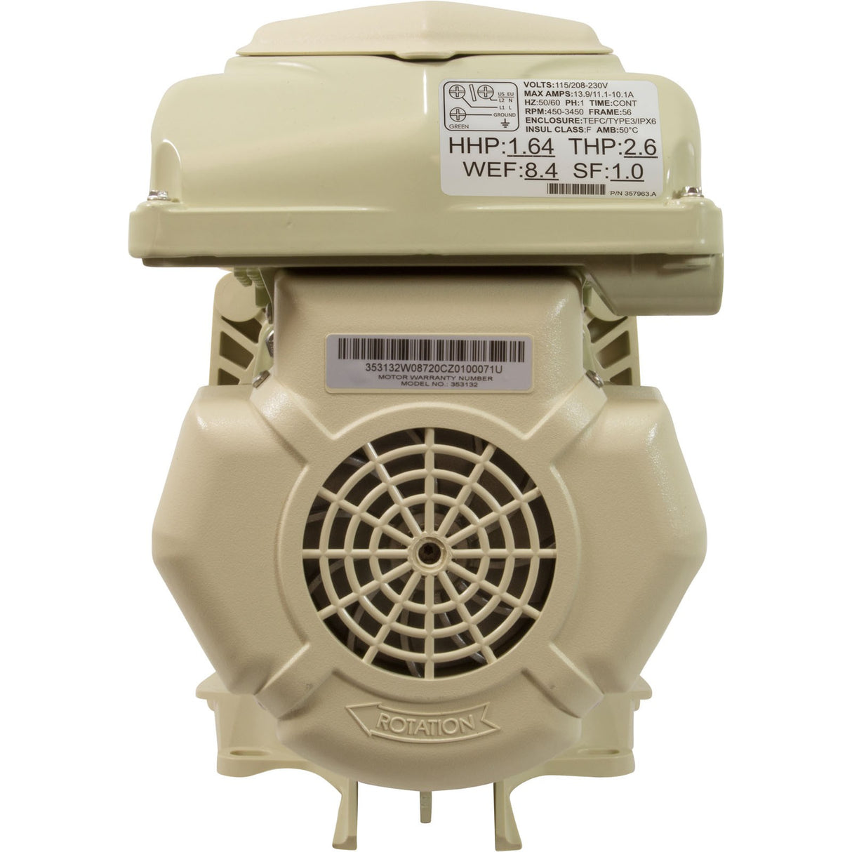 Pump, Pentair WhisperFlo VST, 2.6thp, 115v/208 - 230v, 2" : 011533 - Pentair - 788379888817 - All Pool Parts