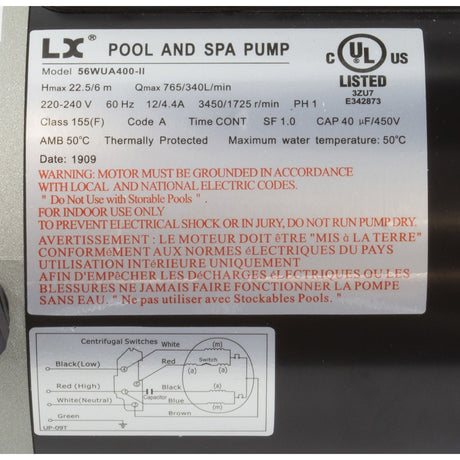 Pump, LX 56WUA, 4.0hp, 230v, 2 - Spd, 56Fr, 2", SD, Bracketless : 56WUA400 - II(NF) - Lingxiao (LX) Pump -  - All Pool Parts