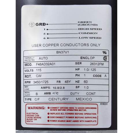 Unassembled Pump Kit, FMHP, 1hp, Century, 115v, 2Spd, 48fr, 1 - 1/2" : 02110000 - 1010HZW - AquaFlo/Century -  - All Pool Parts