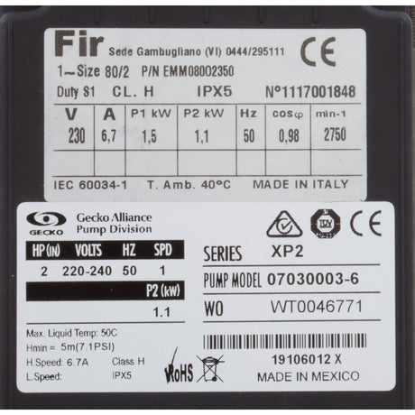 Pump, Aqua Flo XP2e, 2.0hp, 230v, 1 - Spd, 50HZ ONLY, OEM : 07030003 - 6040 - Aquaflo/Gecko -  - All Pool Parts