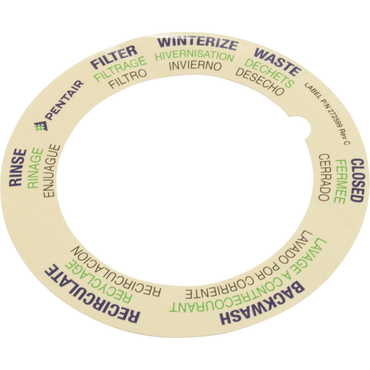 Label, Pentair 6-Way 1-1/2" Hi-Flo MPV : 272599Z