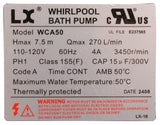 Pump, Circ, LX WCA, for Platinum Spa (USA Version) : WCA50