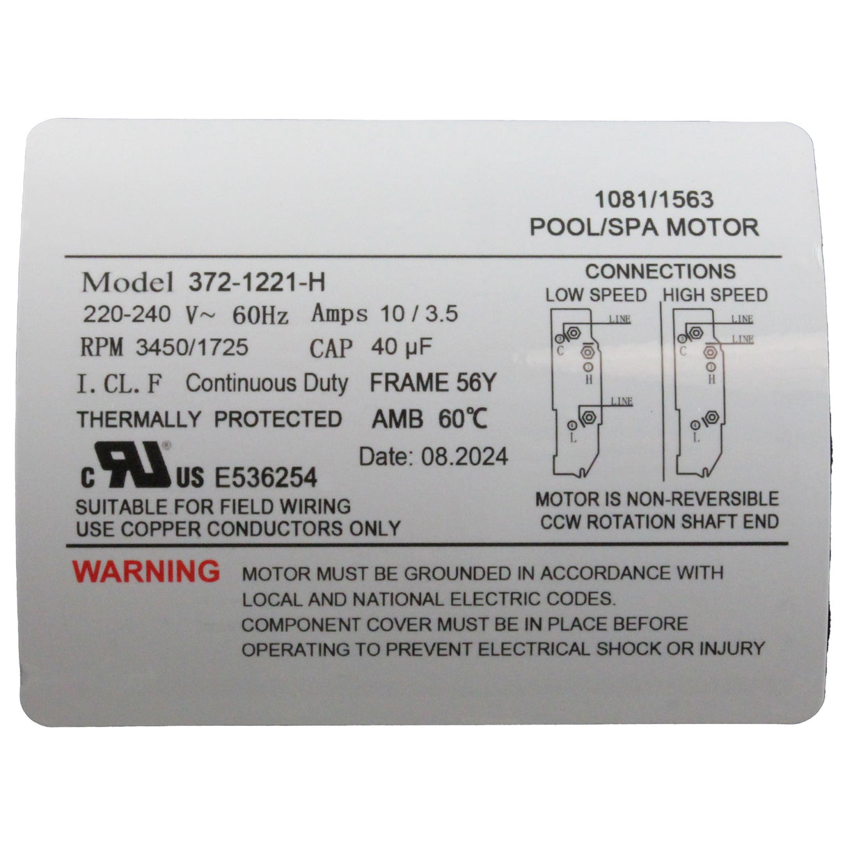 Pump, WW Executive, 3.0hp, 230V, 2-Spd, 56Fr, 2", 8ft Cord : ME-30226-20