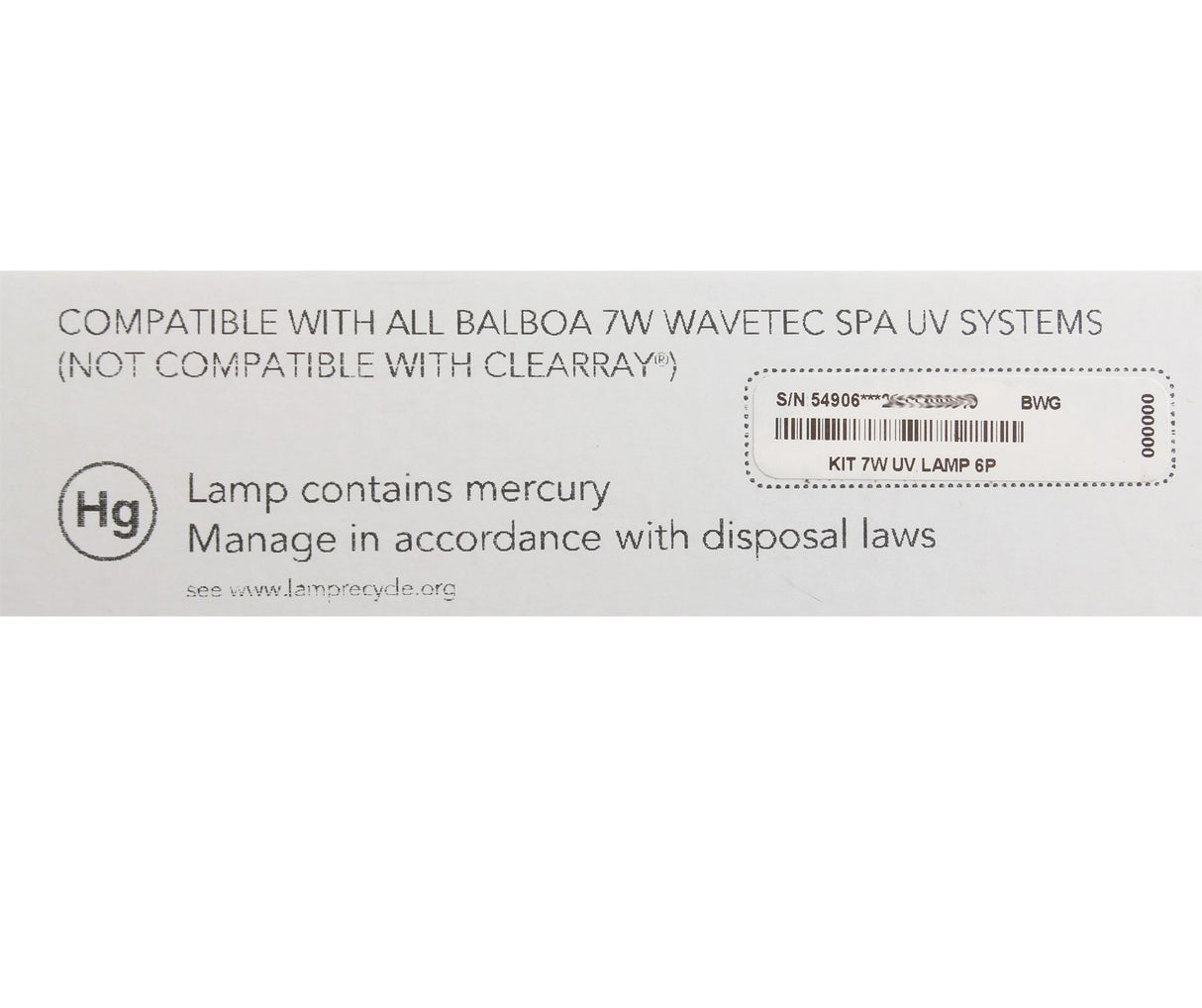 UV Replacement Lamp Kit, 7W, Wavetec/Wavezone : 54906