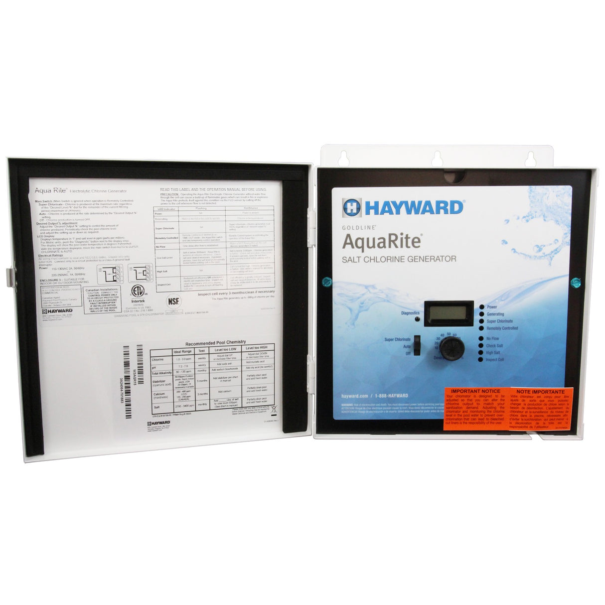 Salt Chlorine Generator, Hayward AquaRite Pro, 40K, w/ TCell : W3AQR15 - Hayward - 610377388139 - All Pool Parts