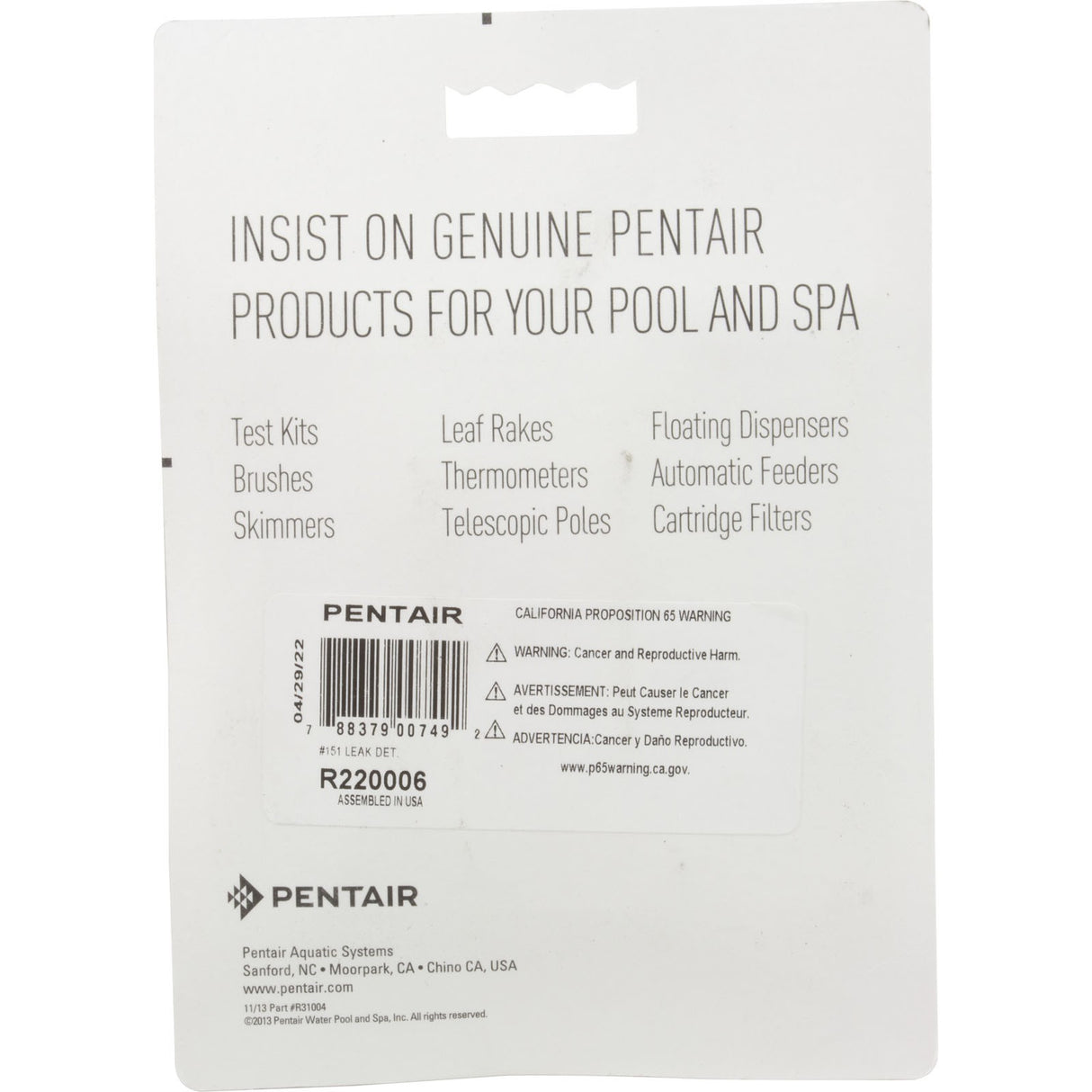 Leak Detector, Pentair Number 151, 1/2 oz. : R220006