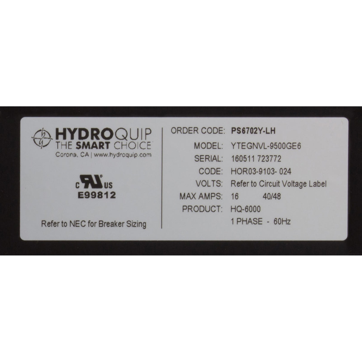 Control, Hydro-Quip PS6702Y-LH, P1, Bl, Oz, Lt, LH, 115v/230v : PS6702-LH