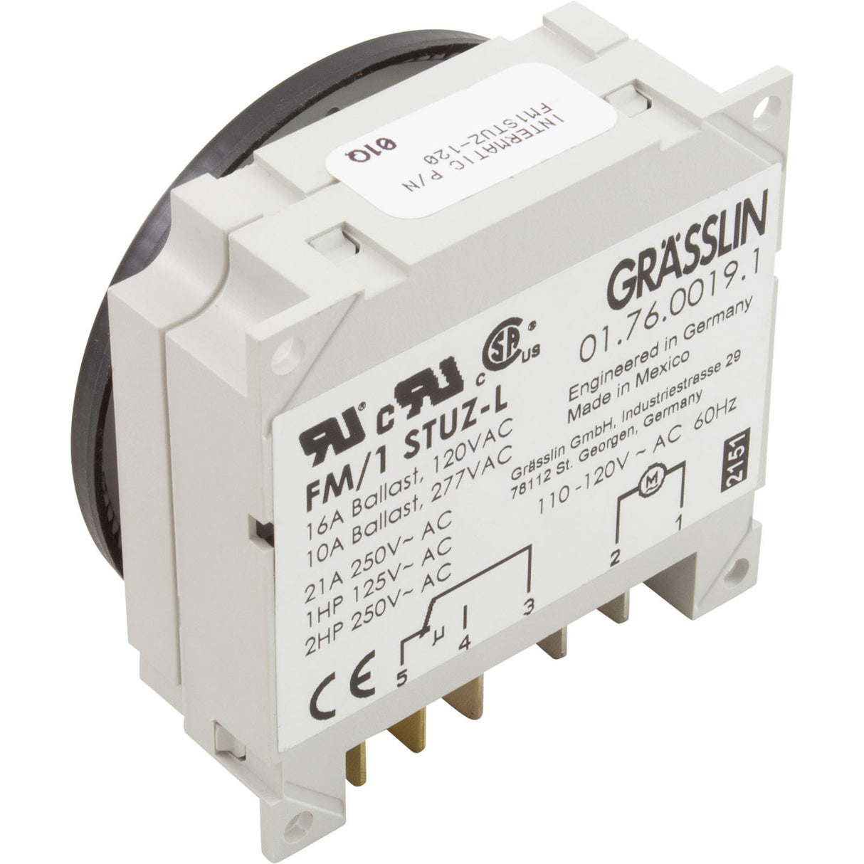 Timer, Grasslin, SPDT, Panel Mount, 115v, 24hr : FM/1 STUZ 120V