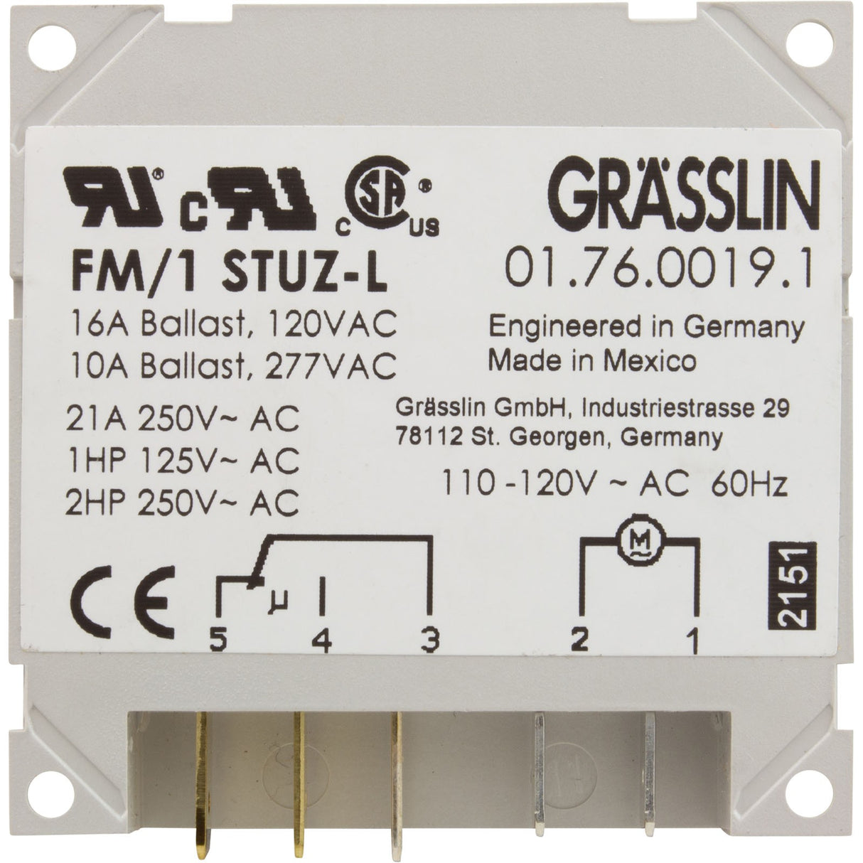 Timer, Grasslin, SPDT, Panel Mount, 115v, 24hr : FM/1 STUZ 120V