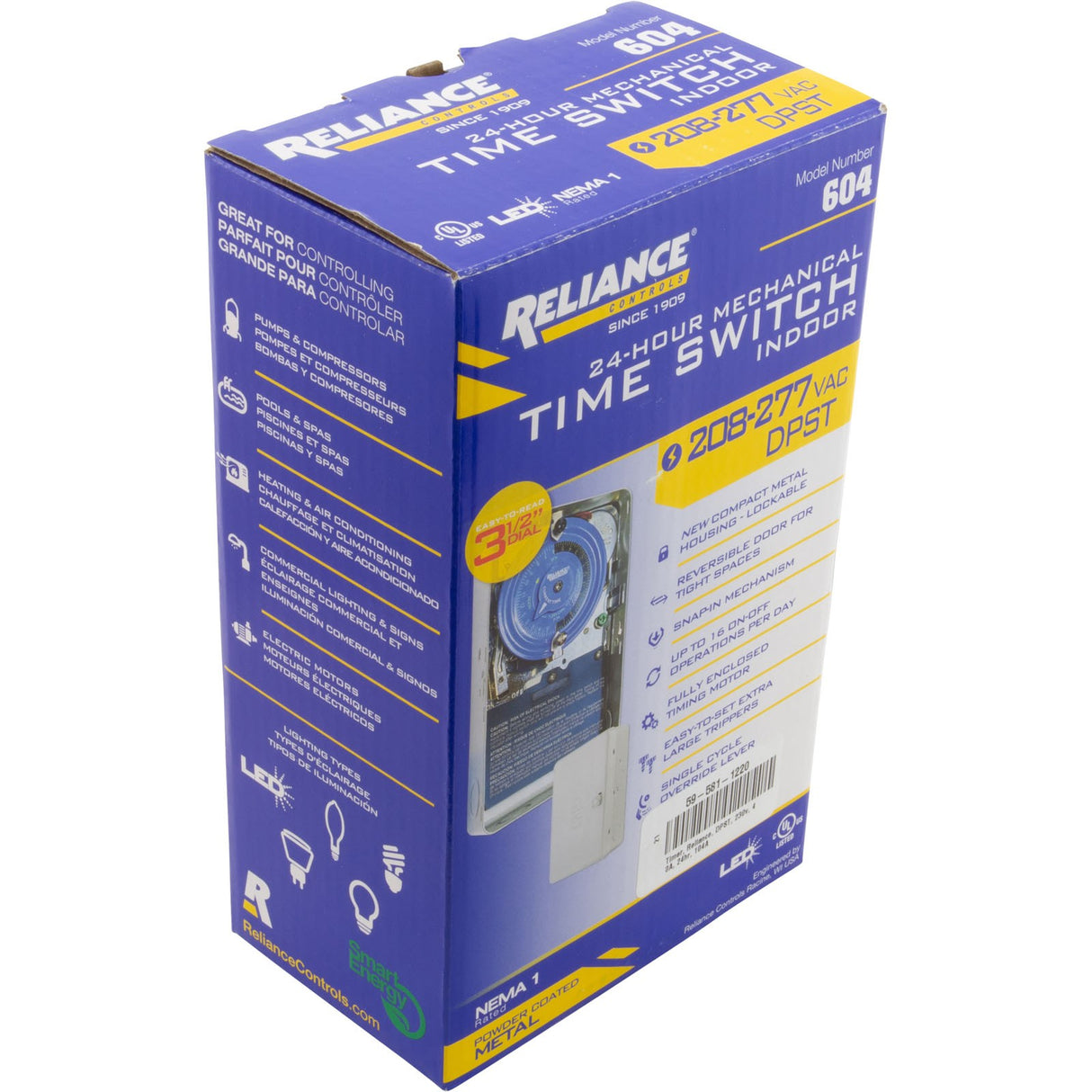 Timer, Reliance, DPST, 230v, 40A, 24hr, 104A : 104A