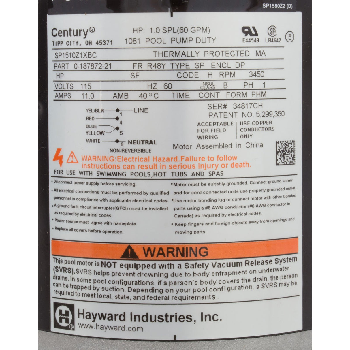 1 Hp Sand Filter Syst W/Top Mt Vlv & 1-1/2 Hoses : S180T1580S