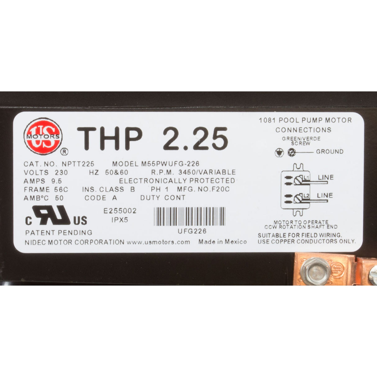 Motor, US Motor Neptune, 2.25thp, SQFL, Var - Spd, 230v, 48Y : NPTQ225 - Nidec Motor Corp/US Motors -  - All Pool Parts