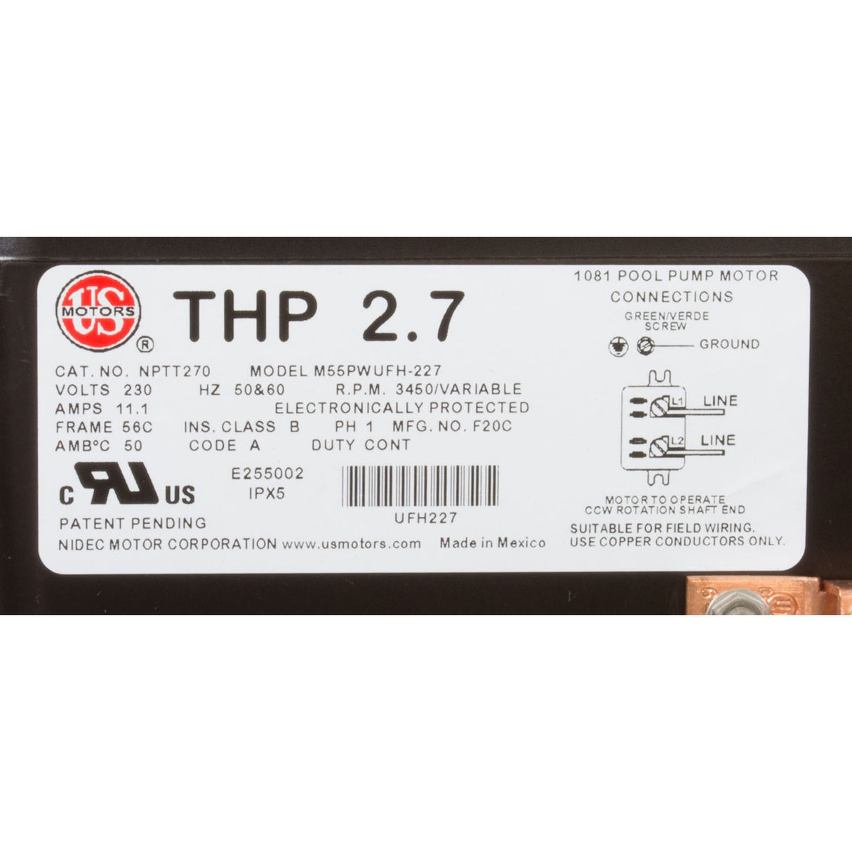 Motor, US Motor Neptune, 2.7thp, C - Face, Var - Spd, 230v, 48Y : NPTT270 - Nidec Motor Corp/US Motors -  - All Pool Parts