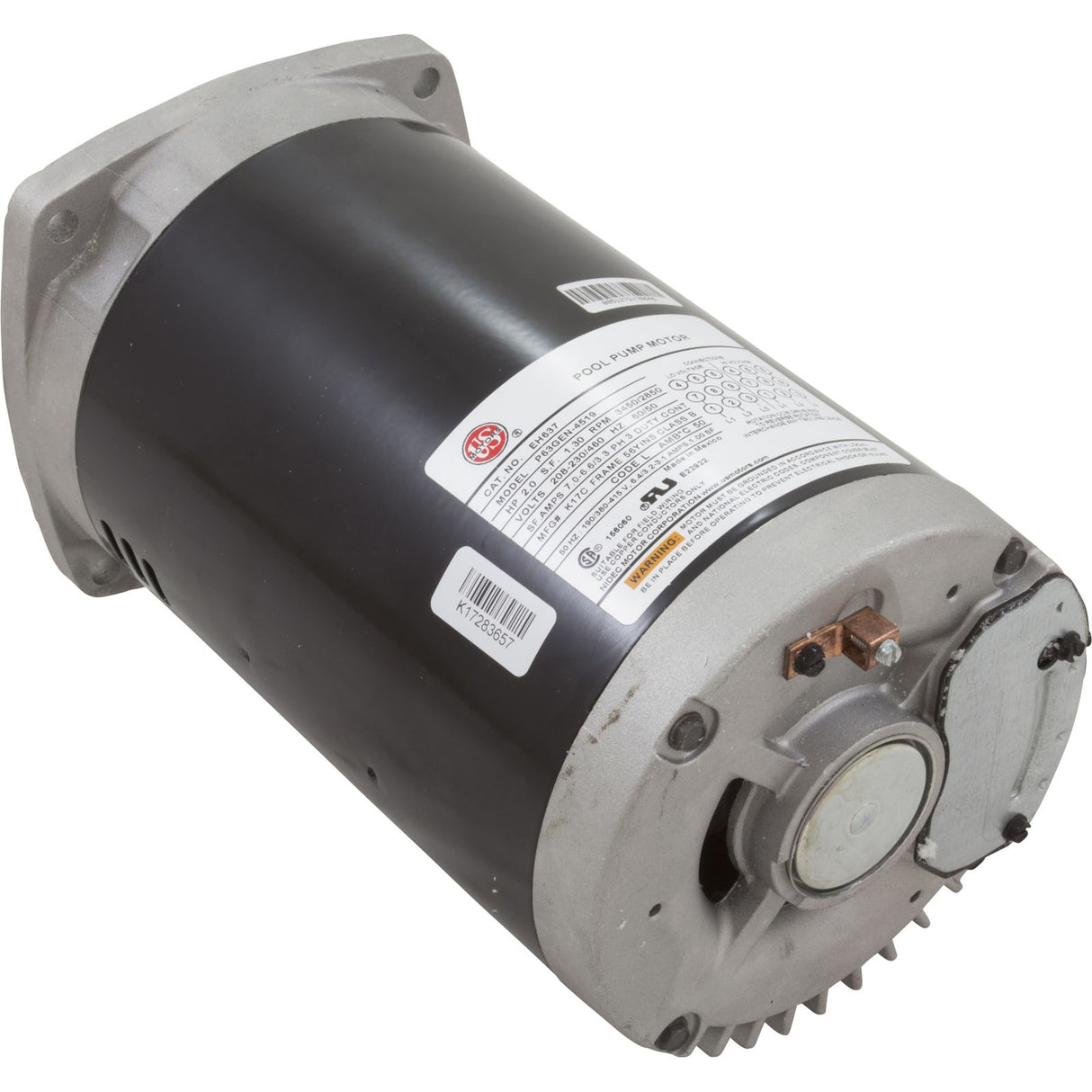 Motor, Nidec/USMtr, 2.0hp, 208 - 230/460v, 1 - Spd, 56Yfr, SQFL, Full : EH637 - Nidec Motor Corp/US Motors -  - All Pool Parts