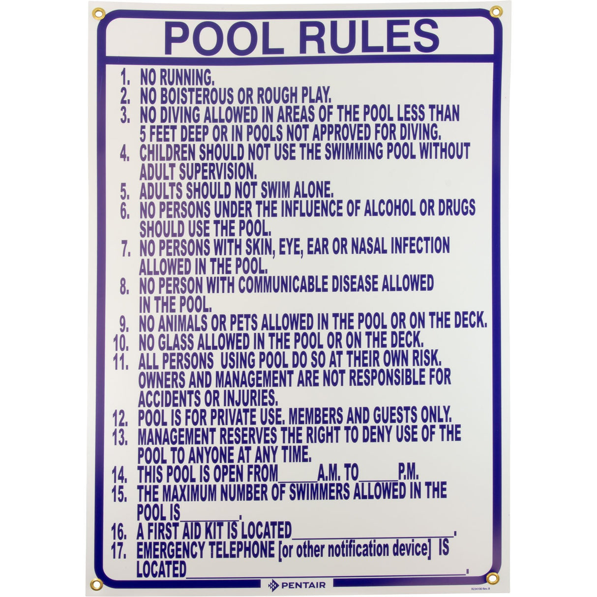 Sign, Pool Rules, North Carolina, 24" x 36" : R234100 - Pentair - 788379008307 - All Pool Parts